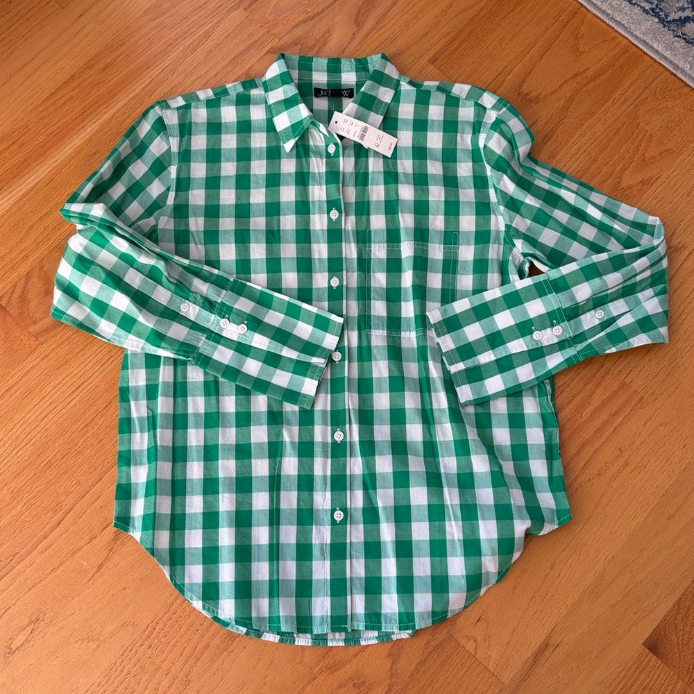 J.CREW Garçon cotton voile shirt green gingham Size 8 NWT BR574